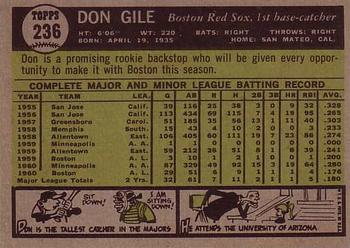 1961 Topps #236 Don Gile Back