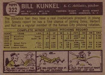 1961 Topps #322 Bill Kunkel Back