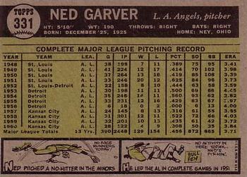 1961 Topps #331 Ned Garver Back