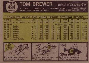 1961 Topps #434 Tom Brewer Back