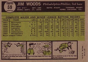 1961 Topps #59 Jim Woods Back