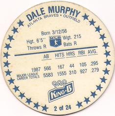 1988 King B Discs #2 Dale Murphy Back