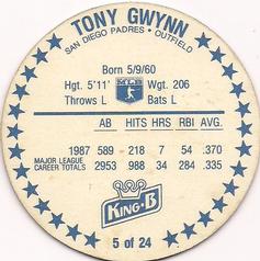 1988 King B Discs #5 Tony Gwynn Back