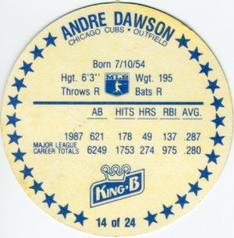 1988 King B Discs #14 Andre Dawson Back
