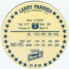 1988 King B Discs #21 Larry Parrish Back