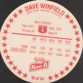 1989 King B Discs #16 Dave Winfield Back