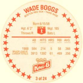 1989 King B Discs #3 Wade Boggs Back