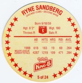 1989 King B Discs #5 Ryne Sandberg Back