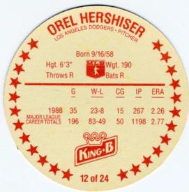 1989 King B Discs #12 Orel Hershiser Back