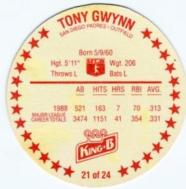 1989 King B Discs #21 Tony Gwynn Back