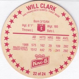 1989 King B Discs #22 Will Clark Back