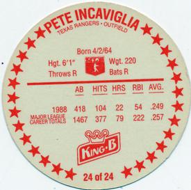 1989 King B Discs #24 Pete Incaviglia Back