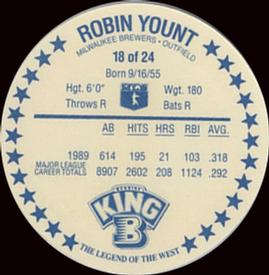 1990 King B Discs #18 Robin Yount Back