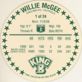 1991 King B Discs #1 Willie McGee Back