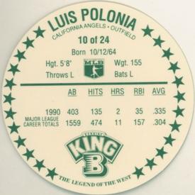 1991 King B Discs #10 Luis Polonia Back