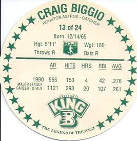 1991 King B Discs #13 Craig Biggio Back