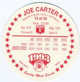 1993 King B Discs #13 Joe Carter Back