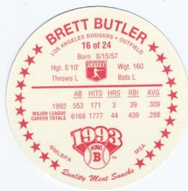 1993 King B Discs #16 Brett Butler Back