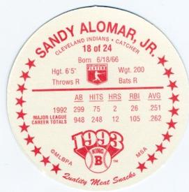 1993 King B Discs #18 Sandy Alomar, Jr. Back