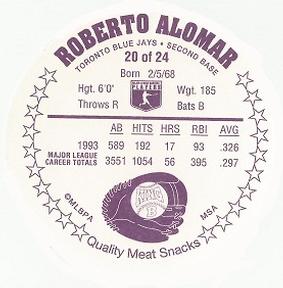1994 King B Discs #20 Roberto Alomar Back
