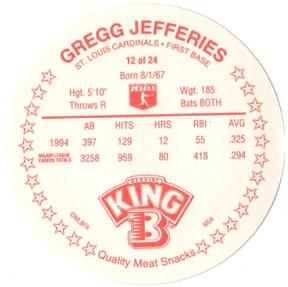 1995 King B Discs #12 Gregg Jefferies Back