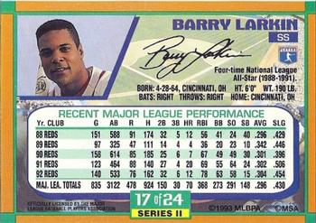 1993 Duracell Power Players II #17 Barry Larkin Back