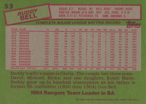 1985 Topps Super #53 Buddy Bell Back