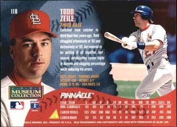 1995 Pinnacle - Museum Collection #118 Todd Zeile Back