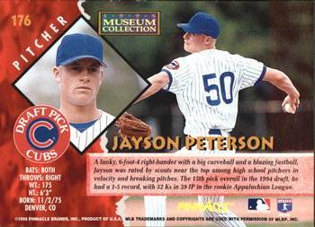1995 Pinnacle - Museum Collection #176 Jayson Peterson Back