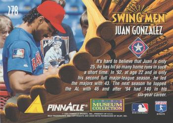 1995 Pinnacle - Museum Collection #278 Juan Gonzalez Back