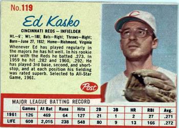 1962 Post Cereal #119 Eddie Kasko Front