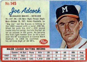1962 Post Cereal #145 Joe Adcock Front