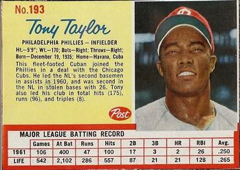 1962 Post Cereal #193 Tony Taylor Front