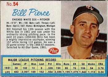 1962 Post Cereal #54 Bill Pierce Front