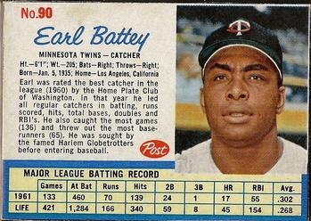 1962 Post Cereal #90 Earl Battey Front