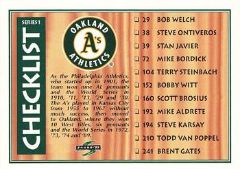 1995 Score #327 Checklist: Athletics / Pirates Front