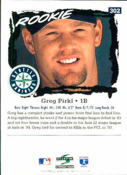 1995 Score #302 Greg Pirkl Back