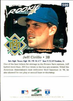 1995 Score #599 Jeff Cirillo Back