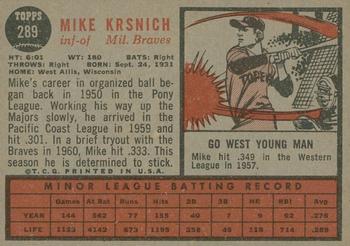2011 Topps Heritage - 50th Anniversary Buybacks #289 Mike Krsnich Back