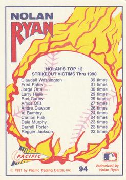 1991 Pacific Nolan Ryan Texas Express I #94 Nolan Ryan Back