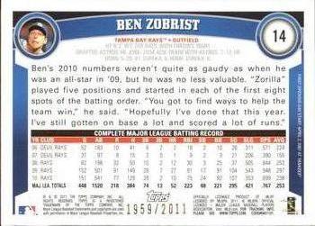 2011 Topps Opening Day - Blue #14 Ben Zobrist Back