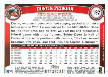 2011 Topps Opening Day - Blue #192 Dustin Pedroia Back