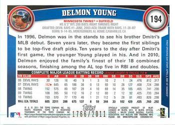 2011 Topps Opening Day - Blue #194 Delmon Young Back