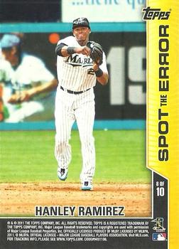 2011 Topps Opening Day - Spot the Error #8 Hanley Ramirez Back
