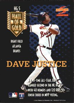 1995 Score - Hall of Gold #HG5 Dave Justice Back