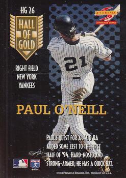 1995 Score - Hall of Gold #HG26 Paul O'Neill Back