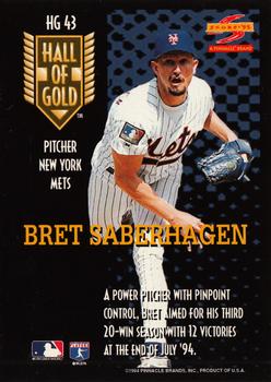 1995 Score - Hall of Gold #HG43 Bret Saberhagen Back