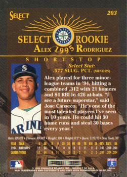 1995 Select #203 Alex Rodriguez Back