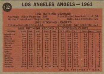 1962 Topps #132 Los Angeles Angels Back