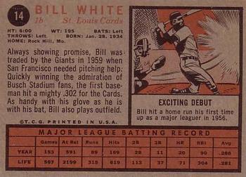 1962 Topps #14 Bill White Back